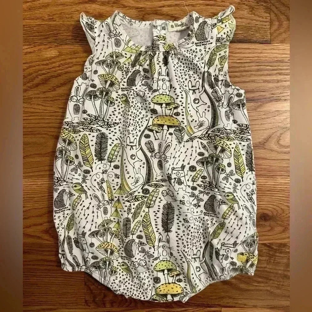 The Bonnie Mob Wilderness Frill Sleeve Romper-Green